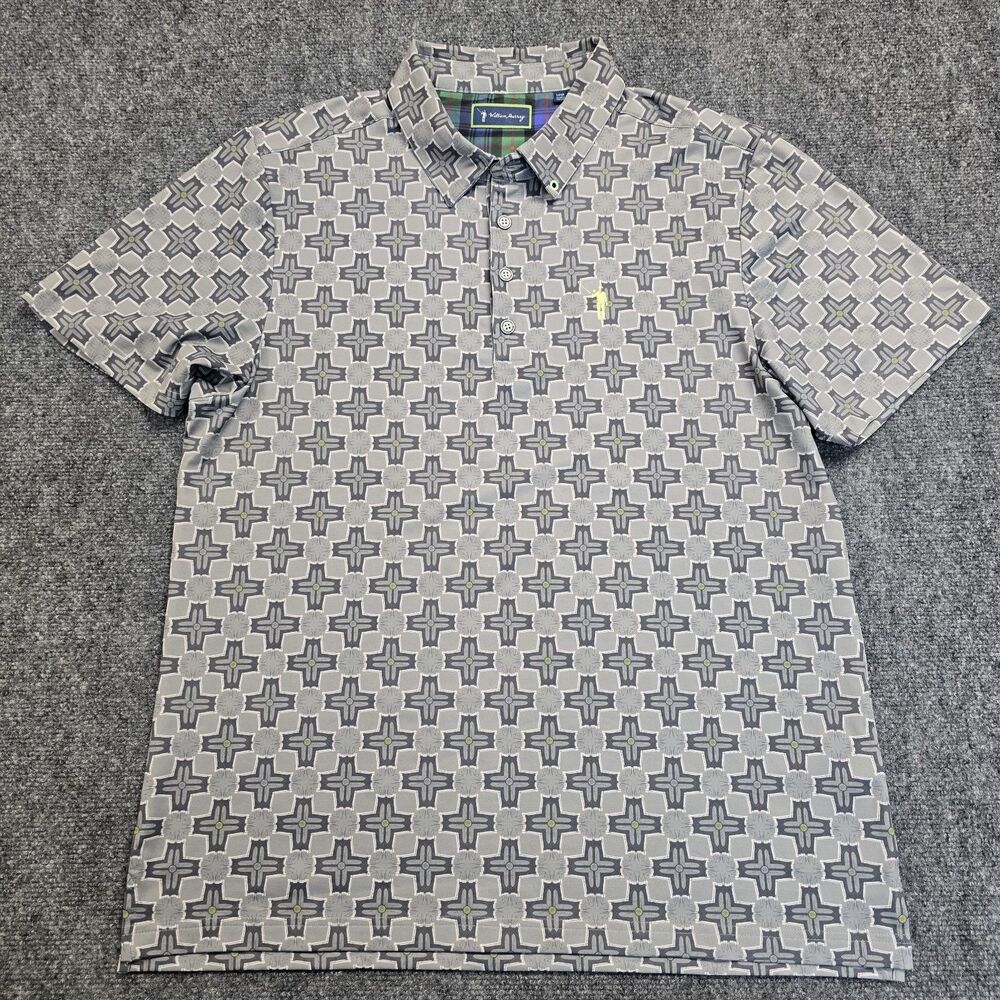 William Murray Golf Short Sleeve Gray Geometric Polo Shirt Mens Sz L Stretch